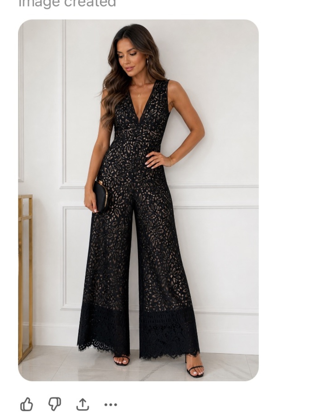 Lulus Black Laceā Wide Leg Jumpsuit Floral Overlay V Neck Sleeveless Small